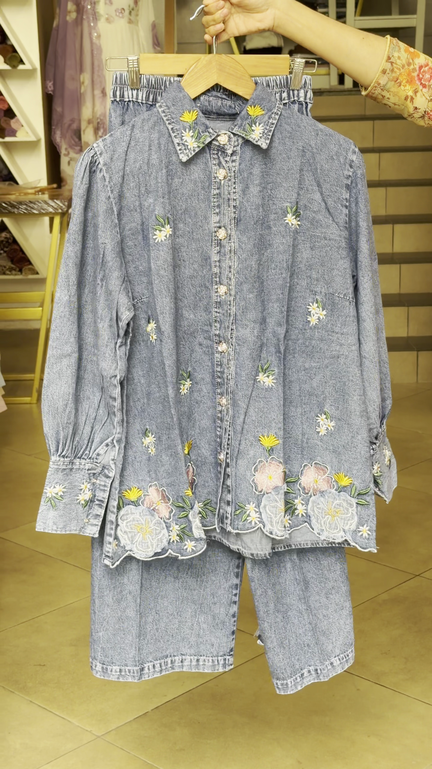 Denim Co-Ord Set with Puff Slee
